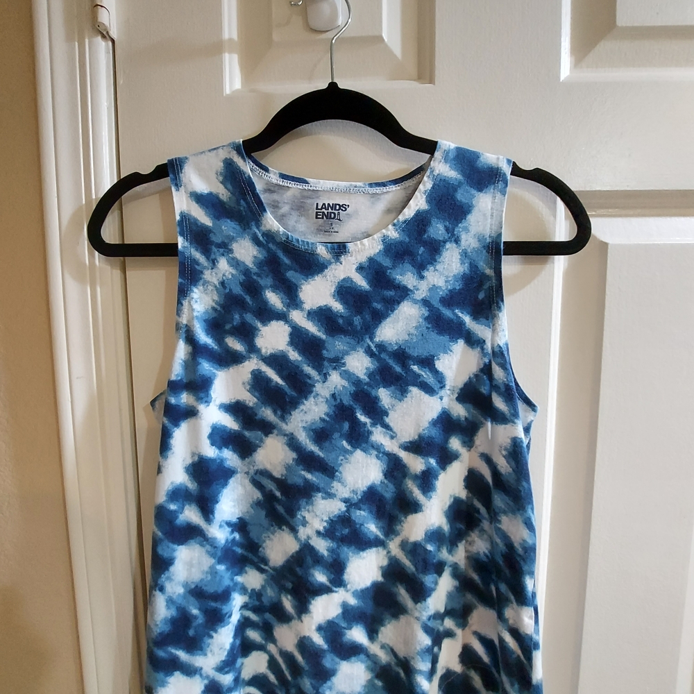 Lands' End Navy Tie-Dye Tank Top